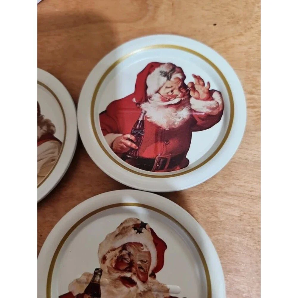 6 vintage Coca Cola  Santa drink coasters metal